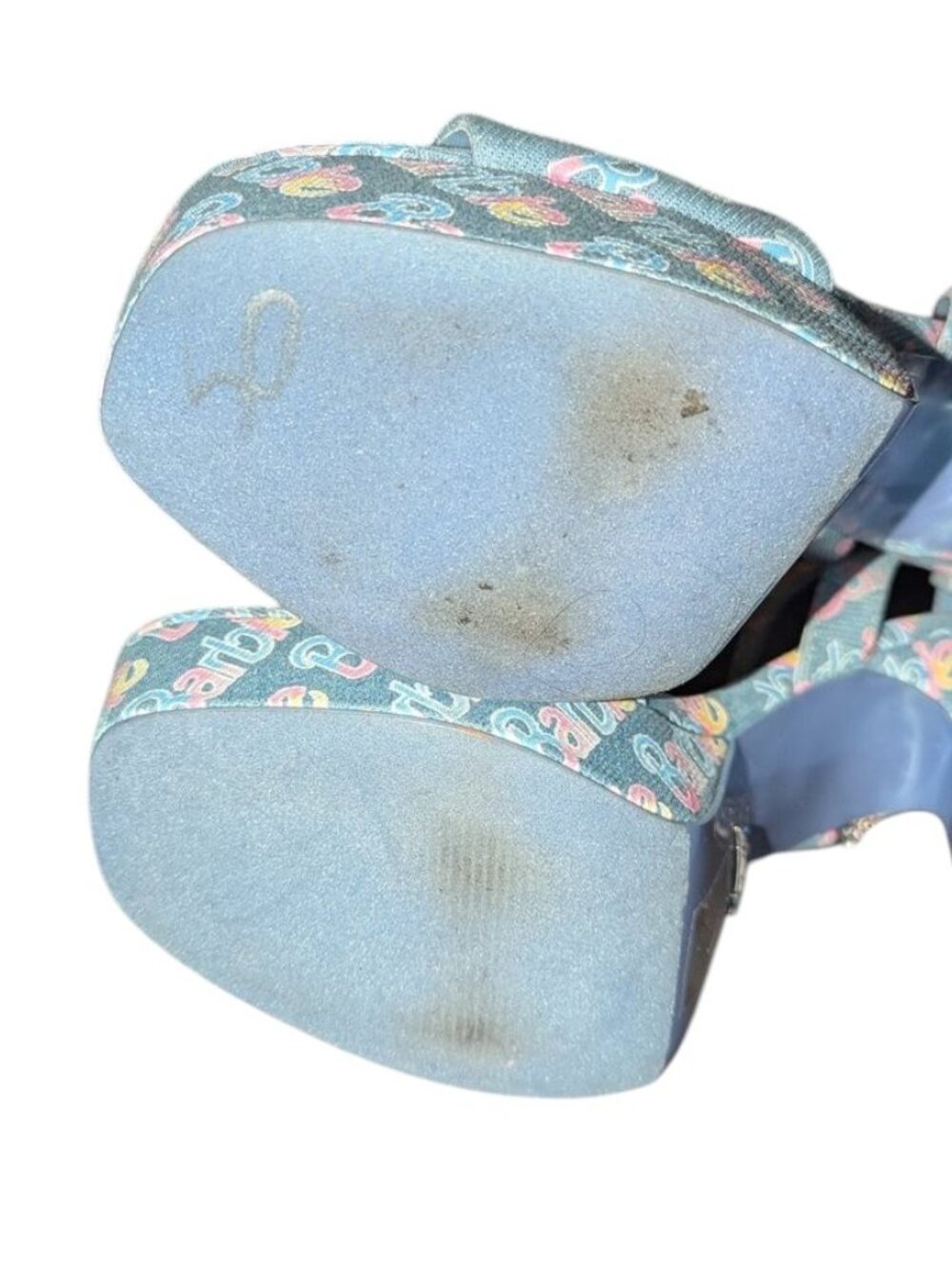 Aldo X Barbie Party BarbieParty Platform Logo Denim Block High Heel Sandals - Picture 11 of 11